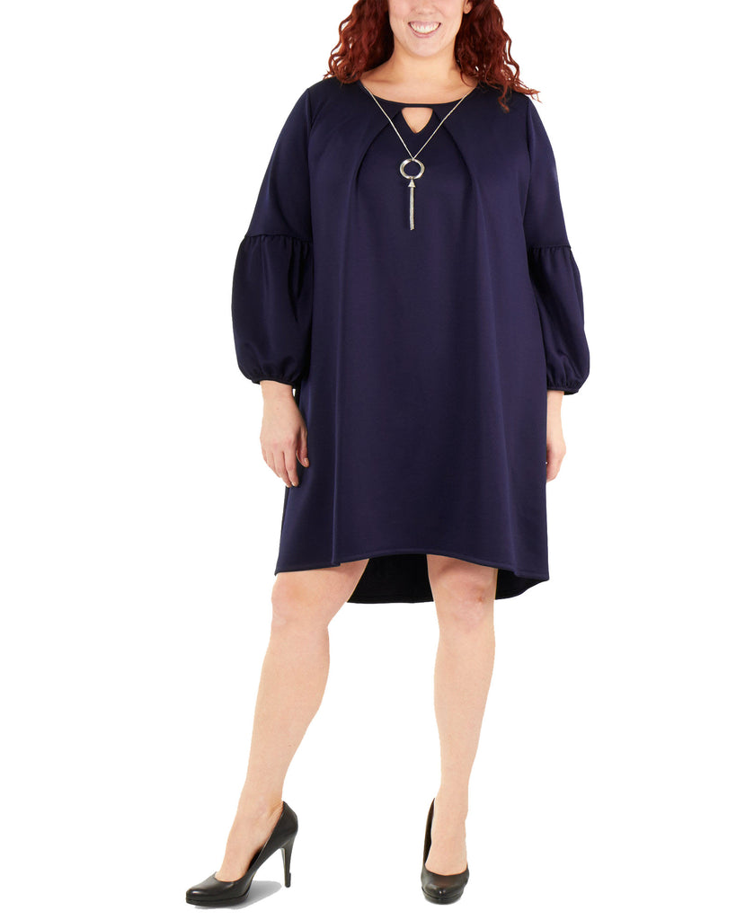 NY Collection Women Plus Balloon Sleeve Shift Dress With Necklace Eclipse