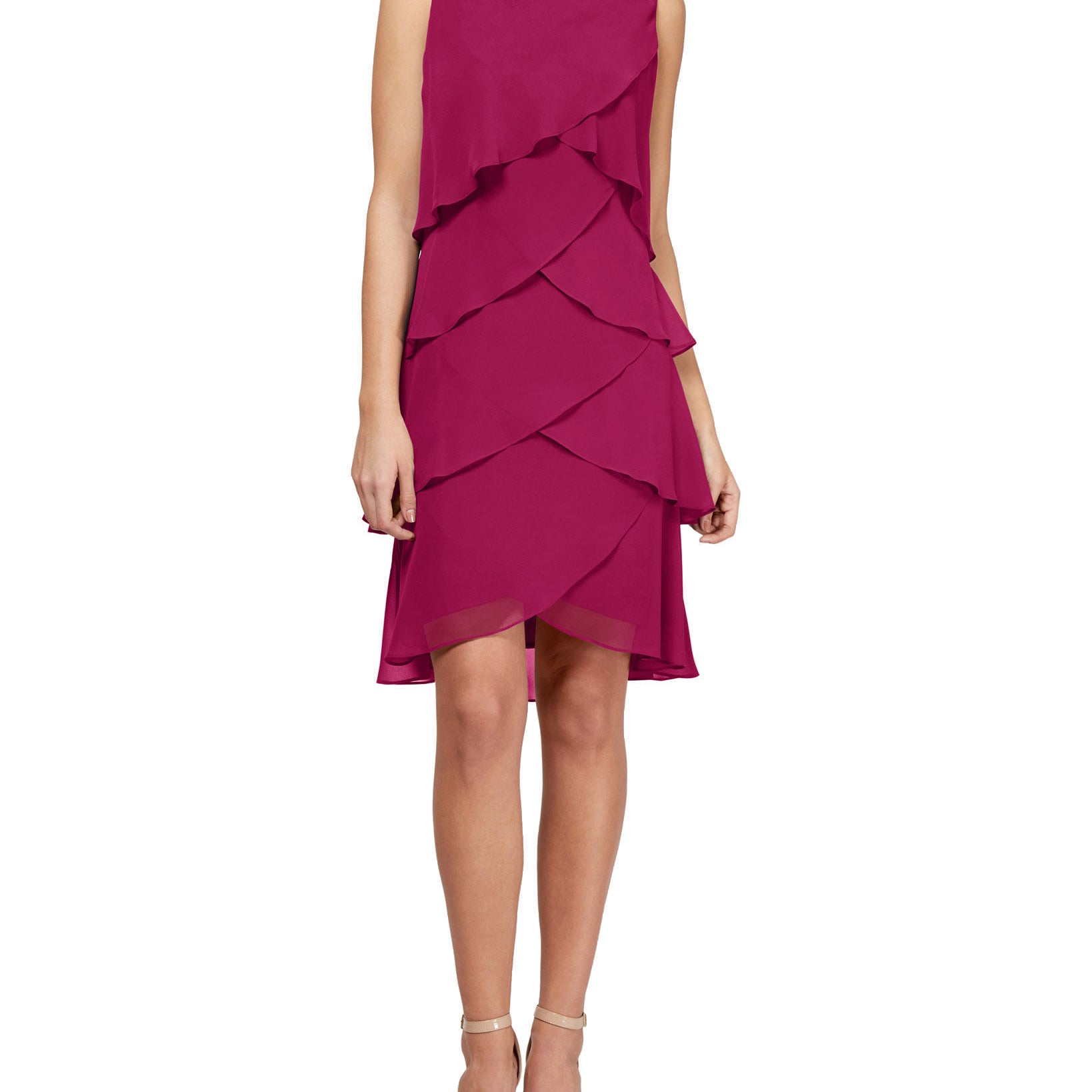 SL Fashions Women Tiered Chiffon Dress Raspberry