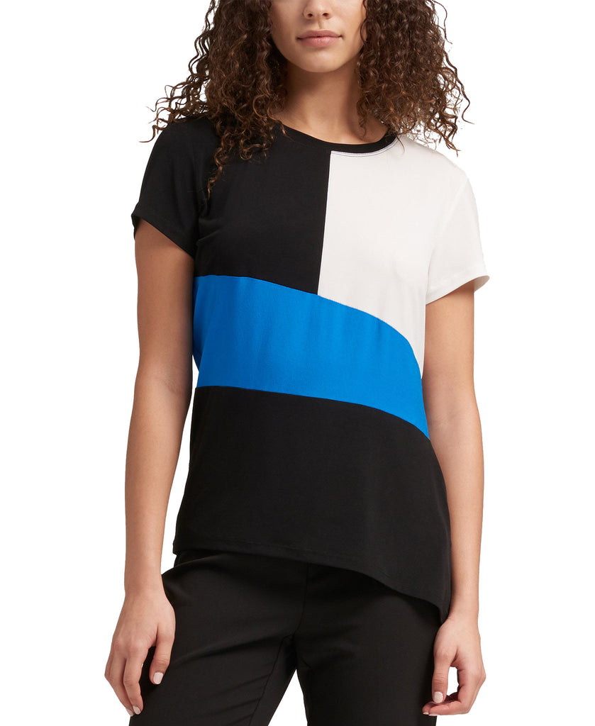 DKNY Women Colorblocked T Shirt Black Ivory