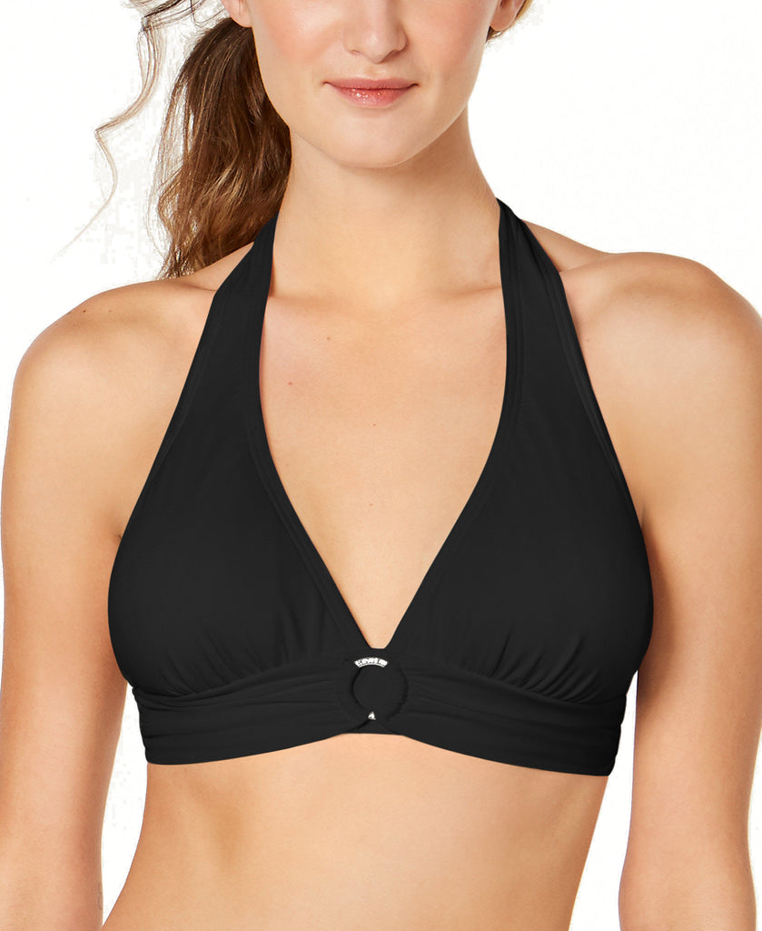 MICHAEL Michael Kors Women Logo Ring Halter Bikini Top Black