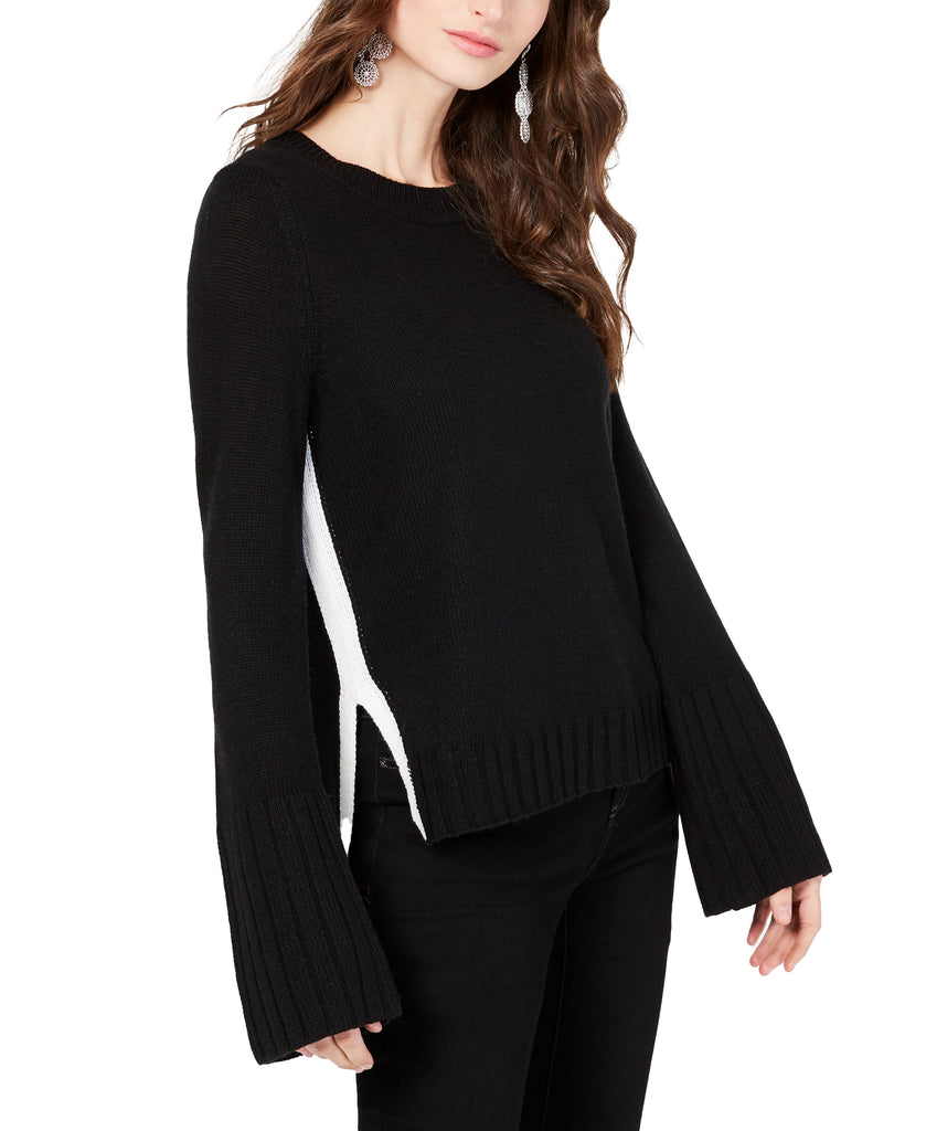 INC International Concepts Women Rib Cuff Pullover Sweater Deep Black