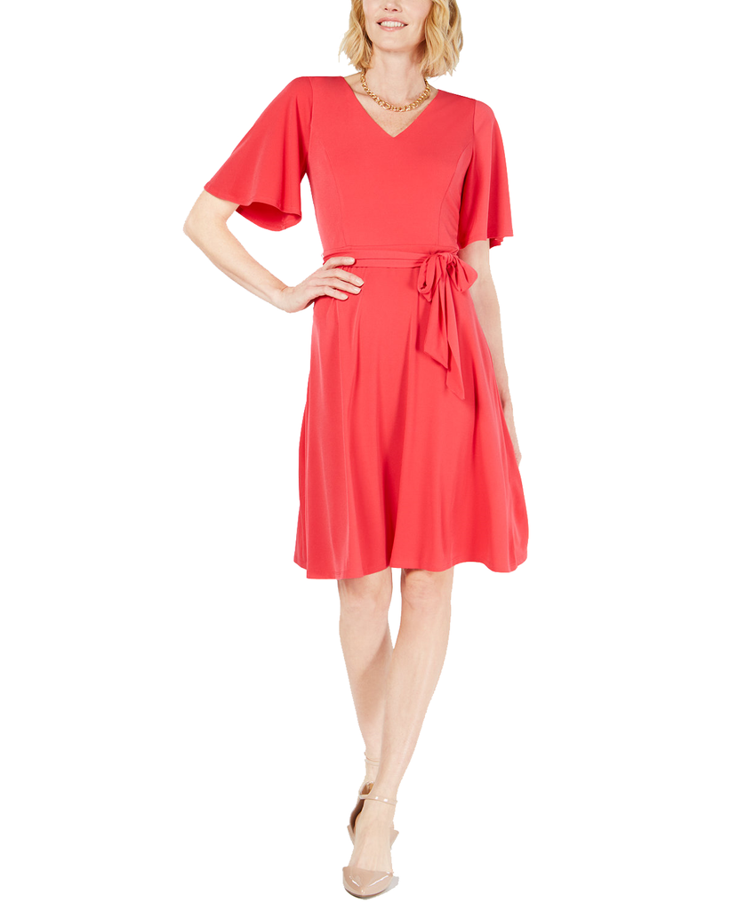 Charter Club Petite Belted A Line Dress Pure Red