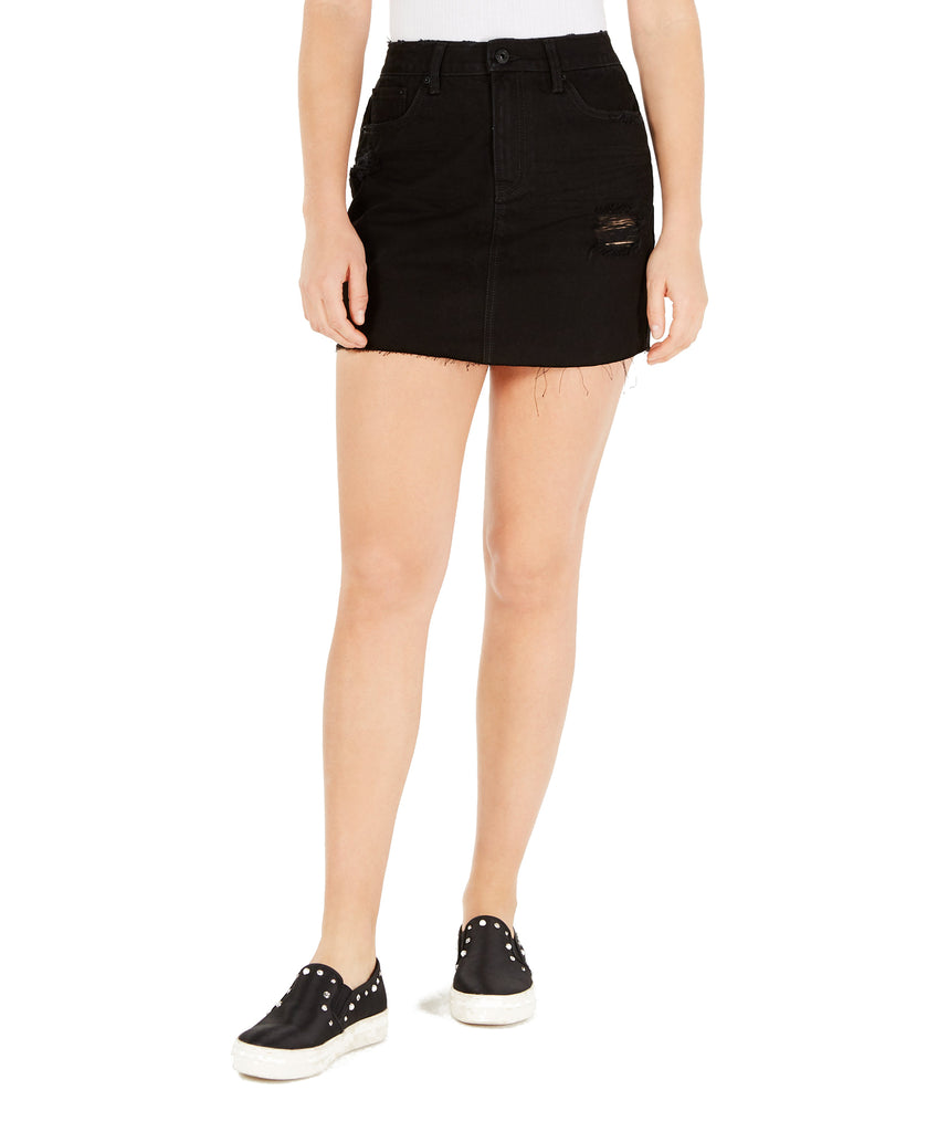 Vanilla Star Juniors Cotton Ripped Denim Mini Skirt Black