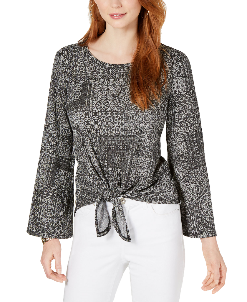 Style & Co Petite Tie Front Top Tilted Tiles