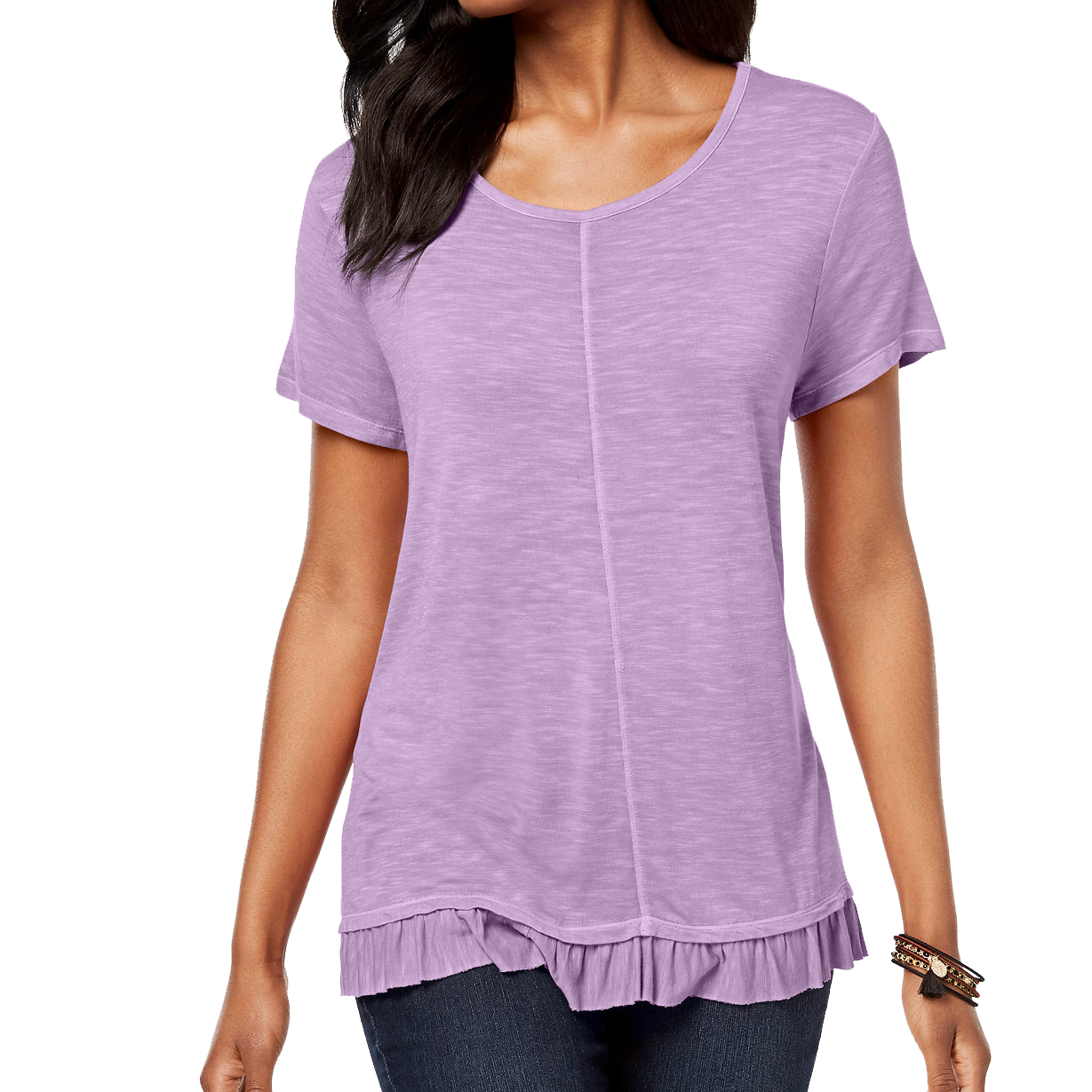 Style & Co Women Ruffled Hem Top Lavender Sprig