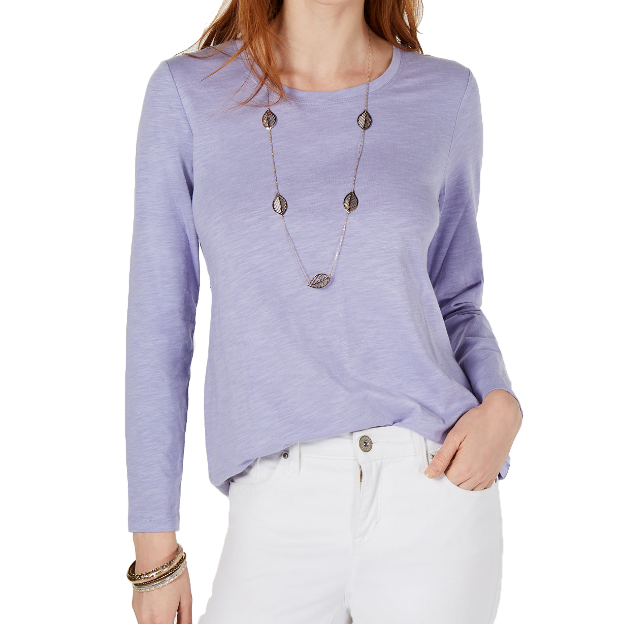 Style & Co Women Long Sleeve Crewneck Top Iris Haze