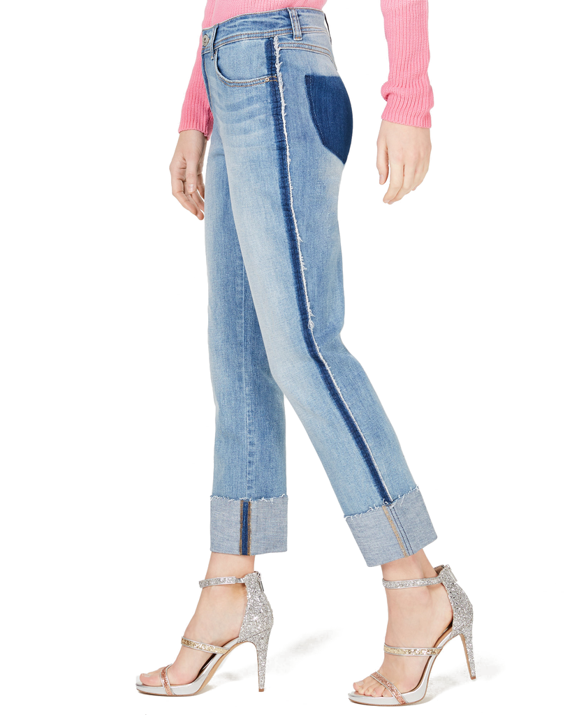 INC International Concepts Women Two Tone Cuffed Straight Leg Ankle Jeans