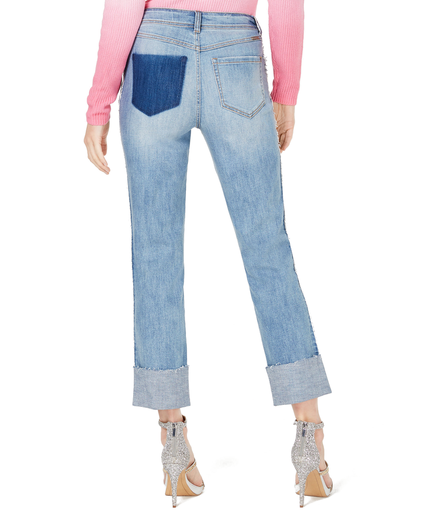 INC International Concepts Women Two Tone Cuffed Straight Leg Ankle Jeans