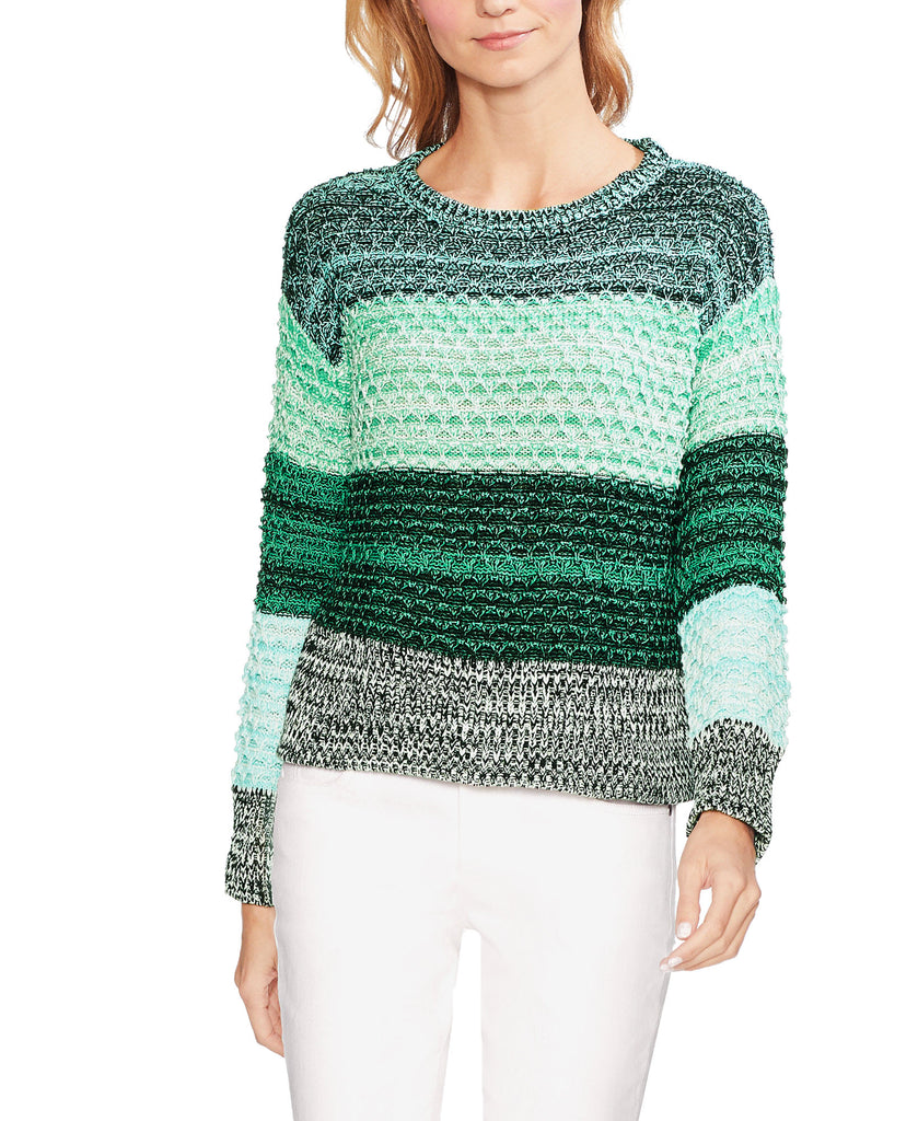 Vince Camuto Women Colorblock Crewneck Striped Sweater Rich Green
