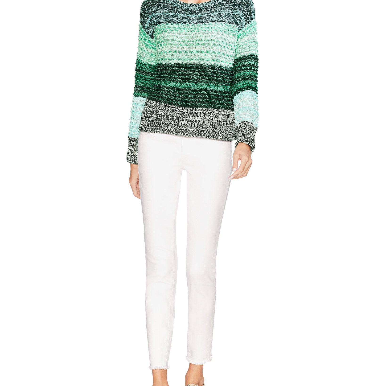 Vince Camuto Women Colorblock Crewneck Striped Sweater