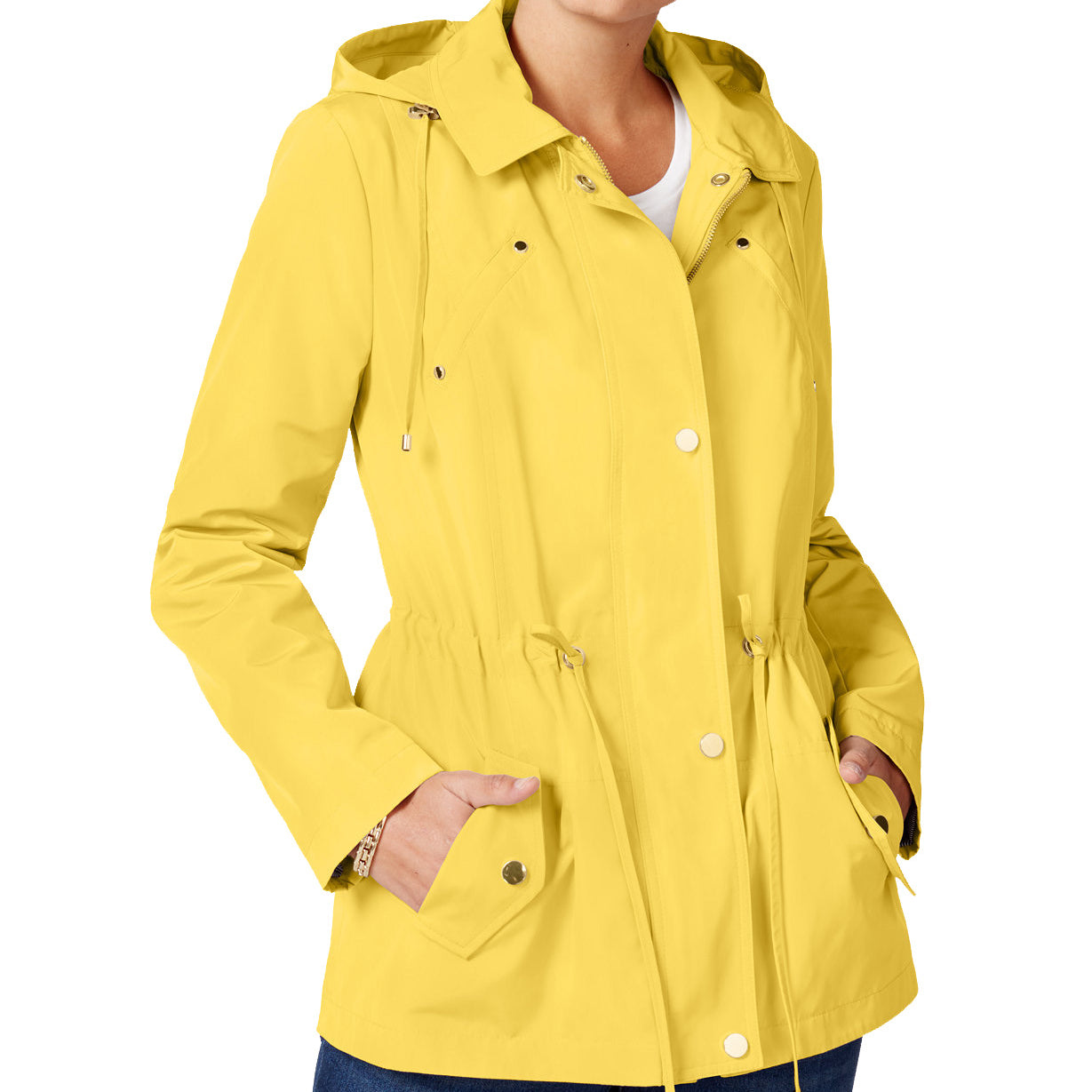 Charter Club Women Water Resistant Hooded Anorak Jacket Lemon Spritz