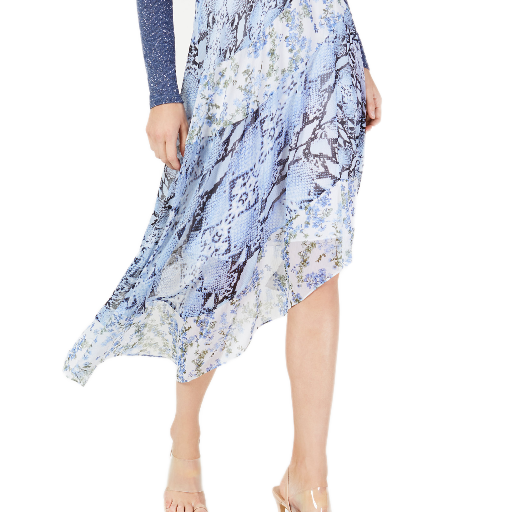 INC International Concepts Women Asymmetrical Printed Midi Skirt Lattice Snake