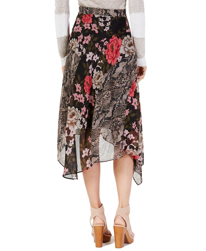 INC International Concepts Women Petite Mixed Print Floral Midi Skirt