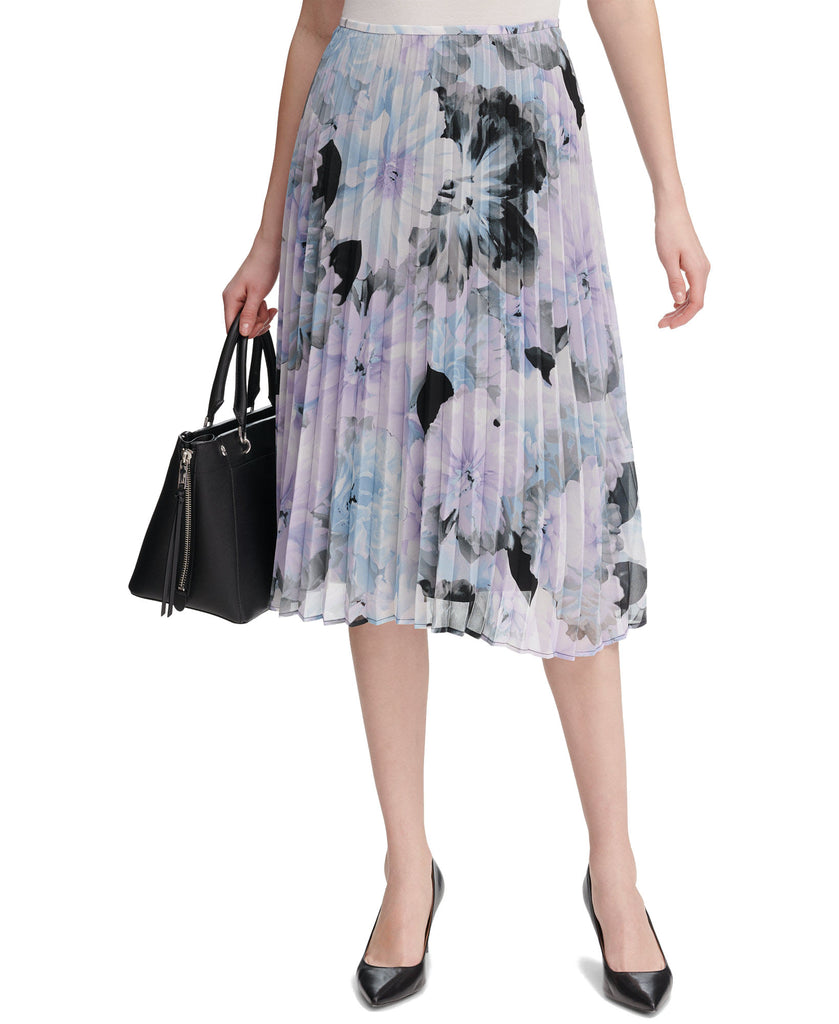 Calvin Klein Women Petite Floral Print Pleated Skirt Opal Multi