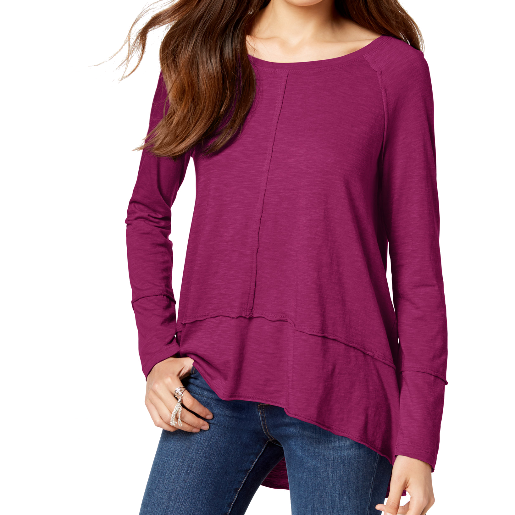 Style & Co Women Cotton High Low Top Modern Berry