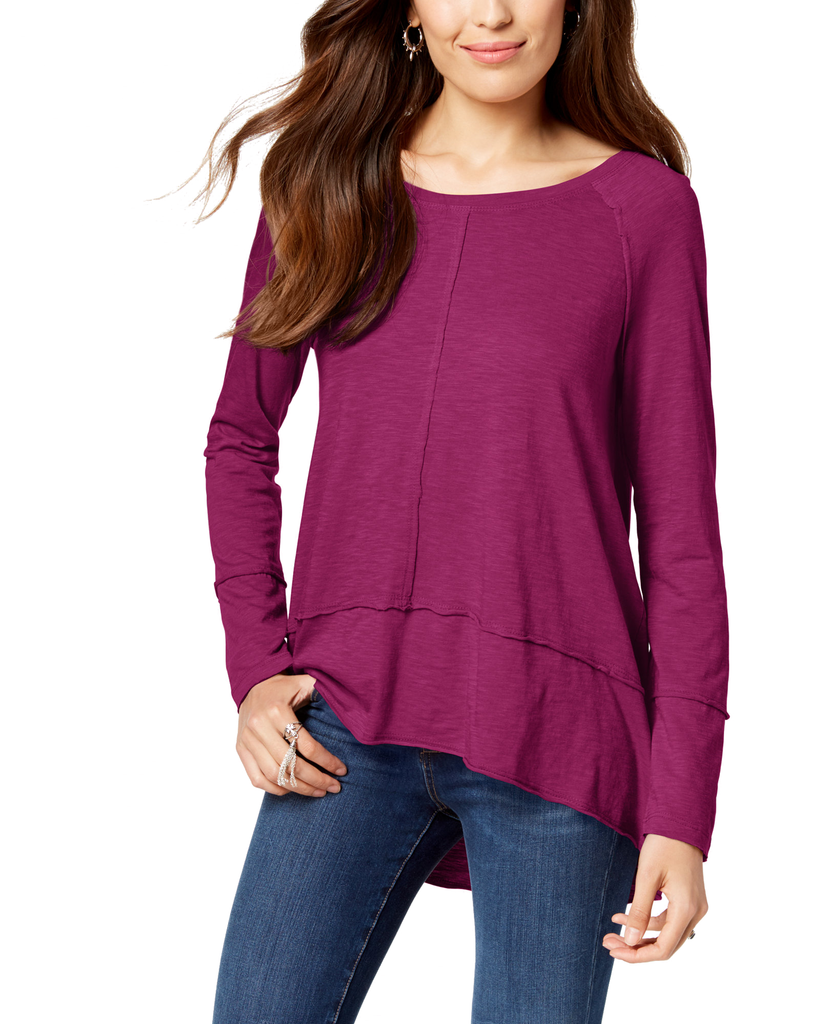Style & Co Women Cotton High Low Top Modern Berry