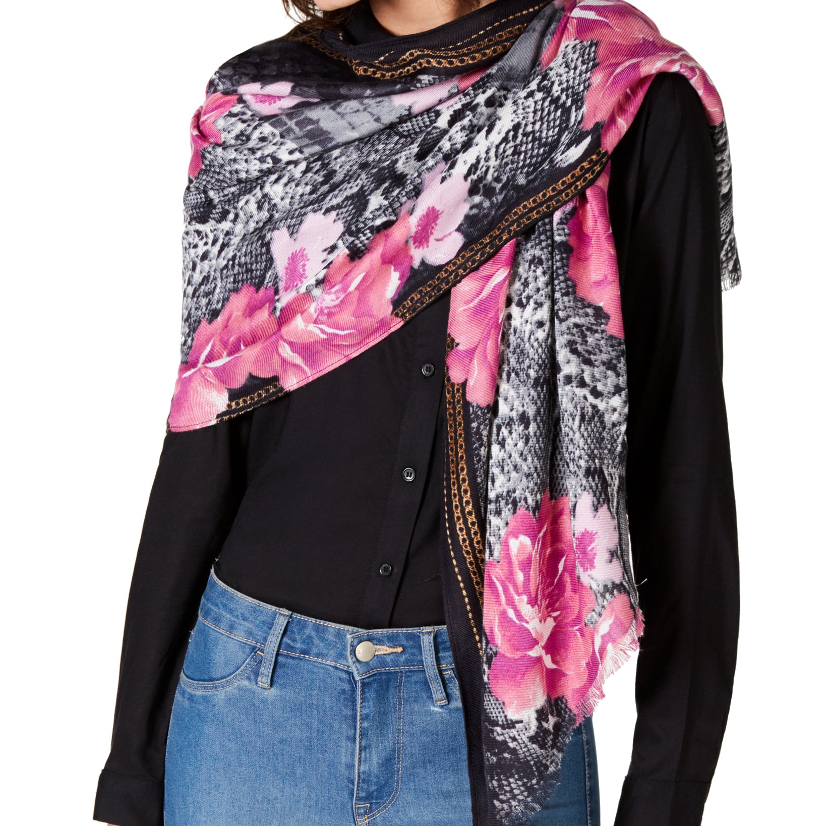 INC International Concepts Scarf Python Print Rose Soft Wrap Pink