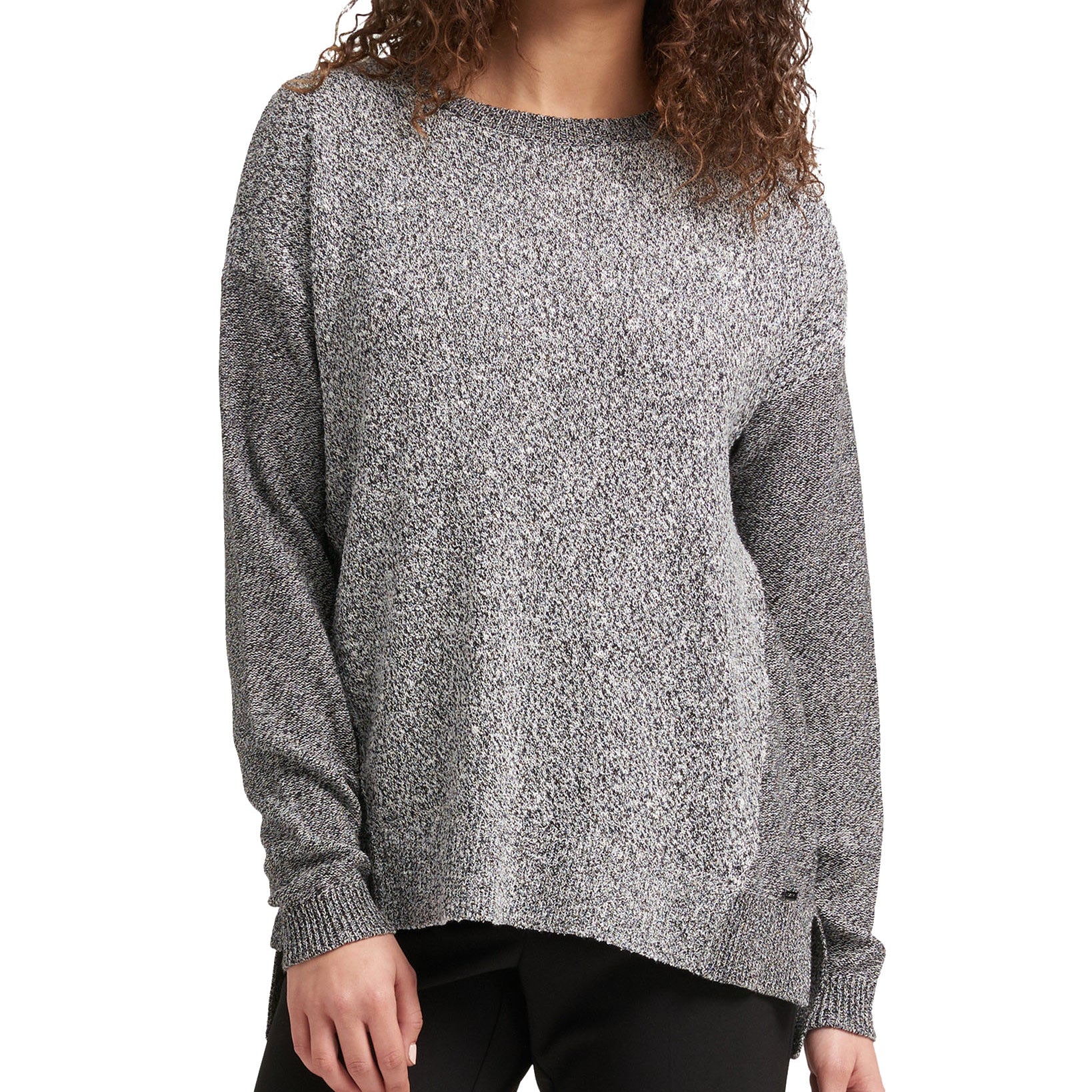 DKNY Women Step Hem Sweater Black White