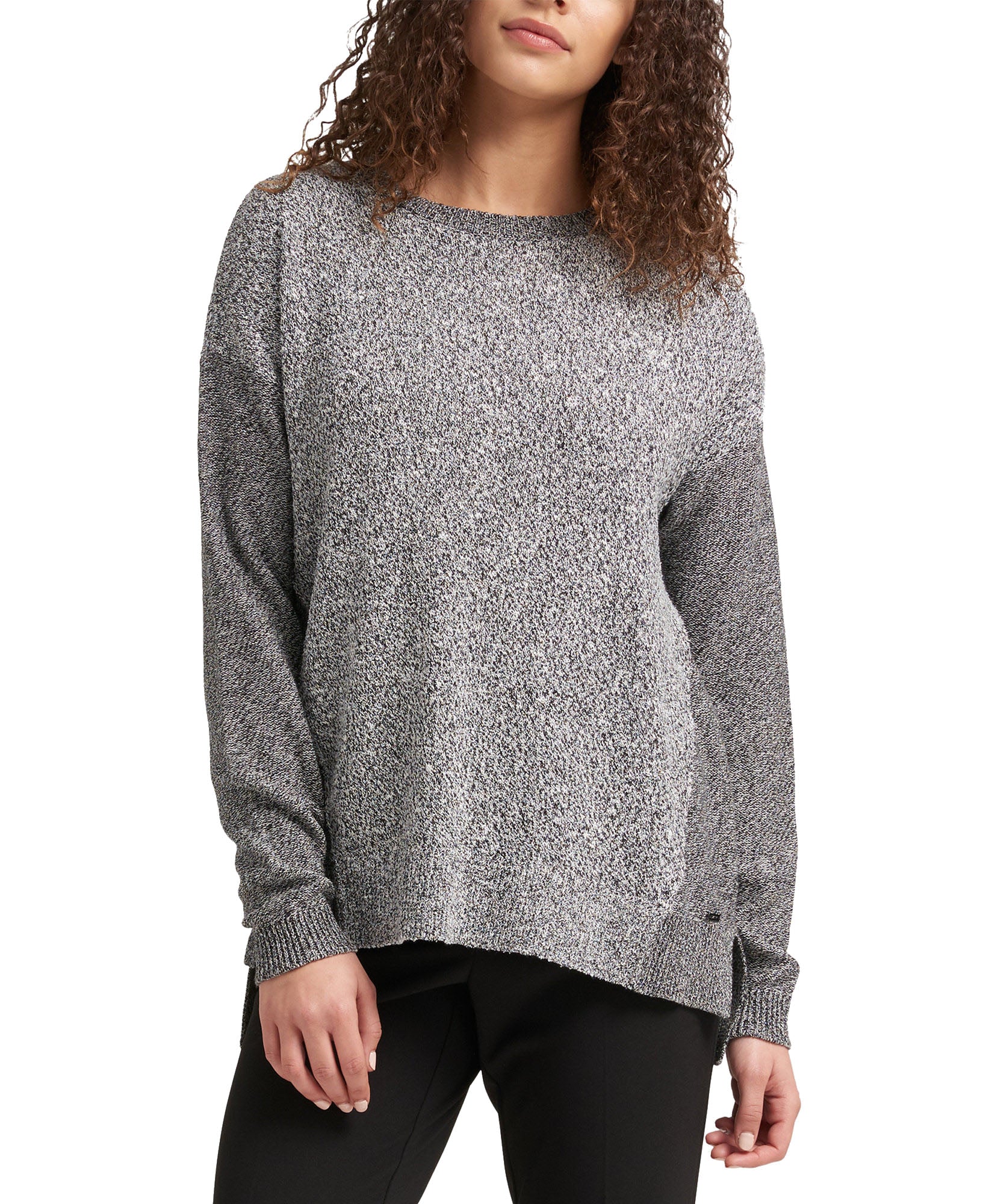 DKNY Women Step Hem Sweater Black White