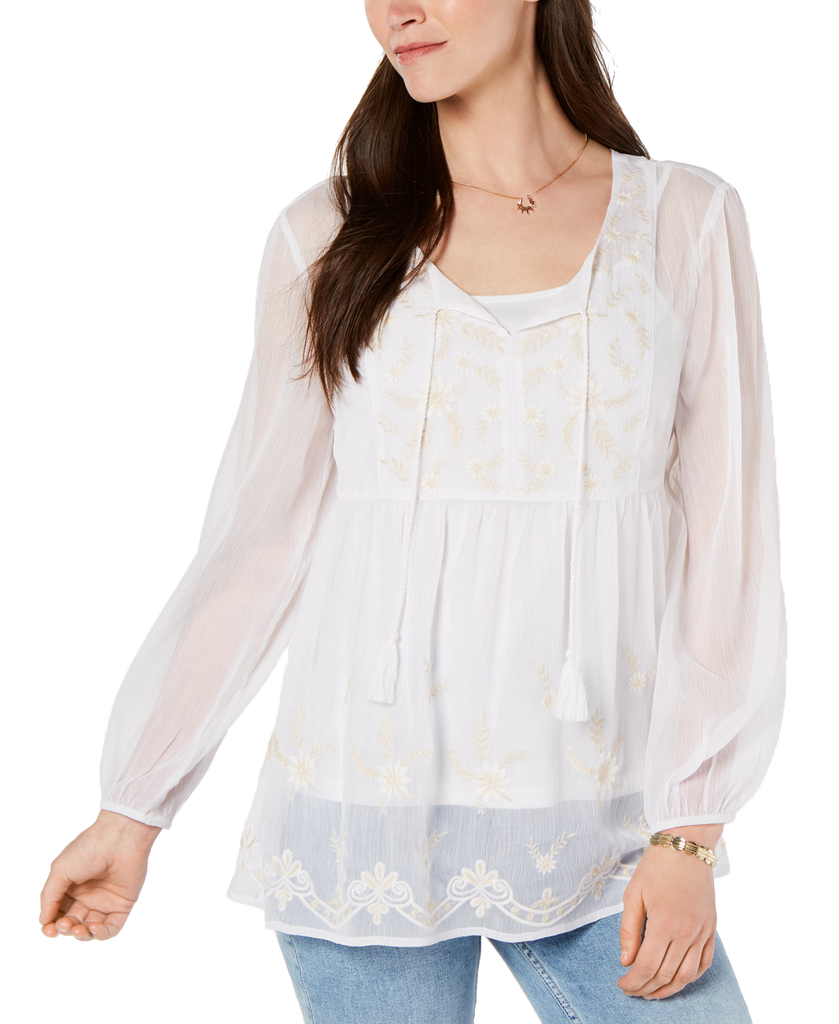 Style & Co Women Embroidered Peasant Top Fiesta Floral