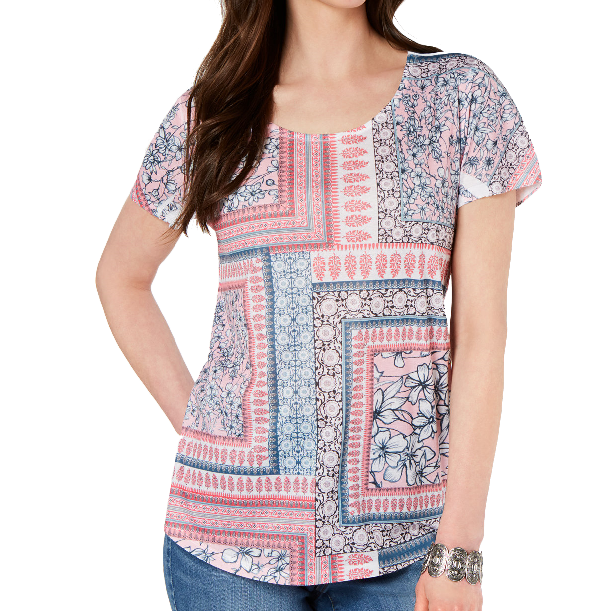 Style & Co Women Petite Printed Top Garden Rooms
