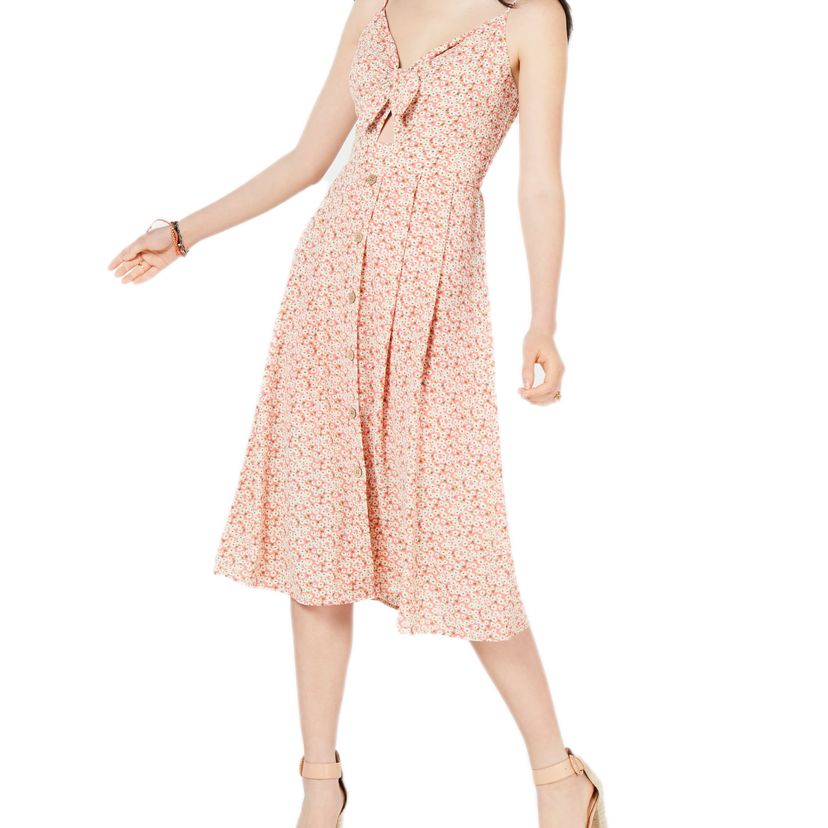 City Studios Women Tie Front Cutout Midi Dress Pink