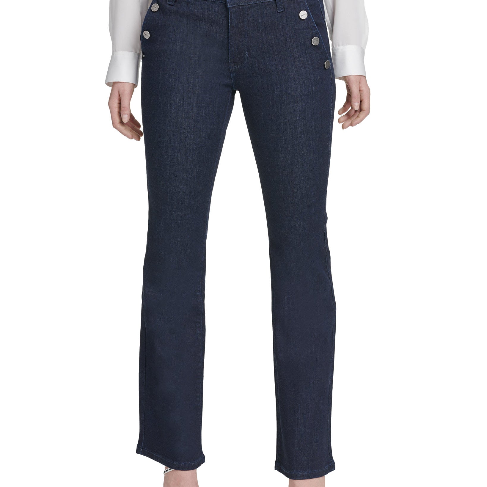 DKNY Women Wide Leg Denim Trousers Dark Rinse