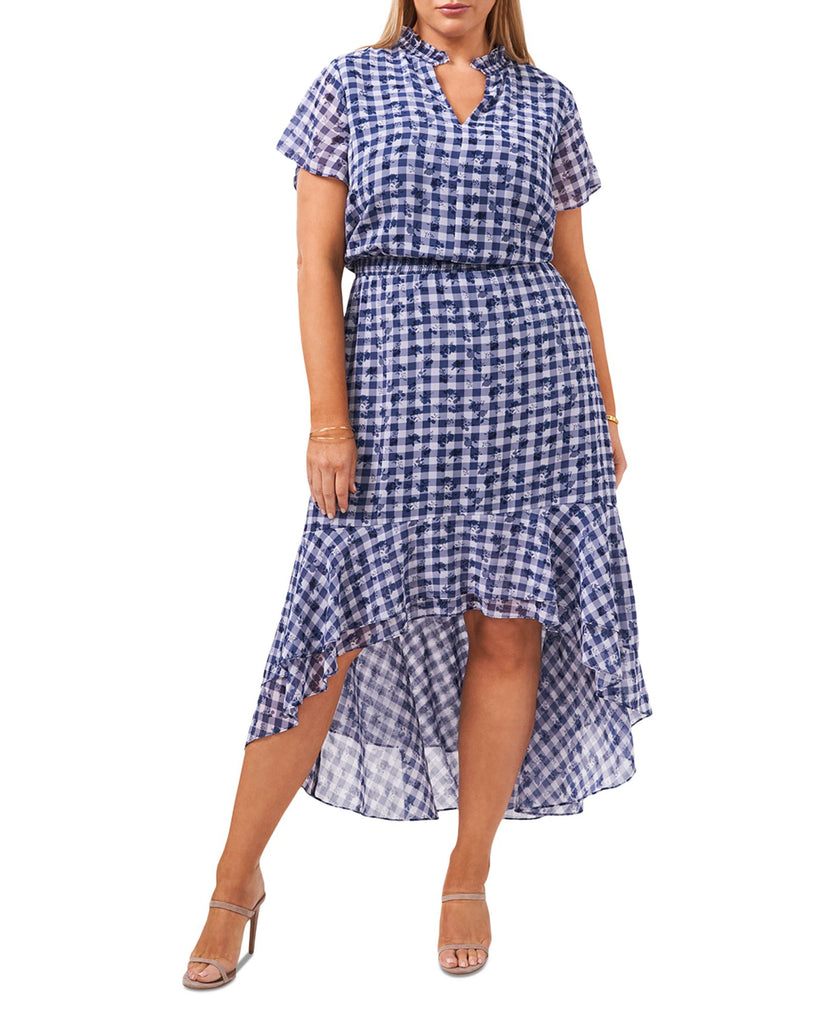 1.STATE Women Plus Trendy Printed High Low Dress Gingham Floral