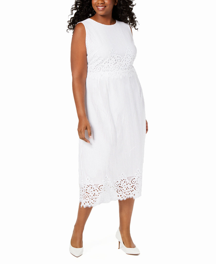 Alfani Women Plus Geo Lace Midi Dress Bright White