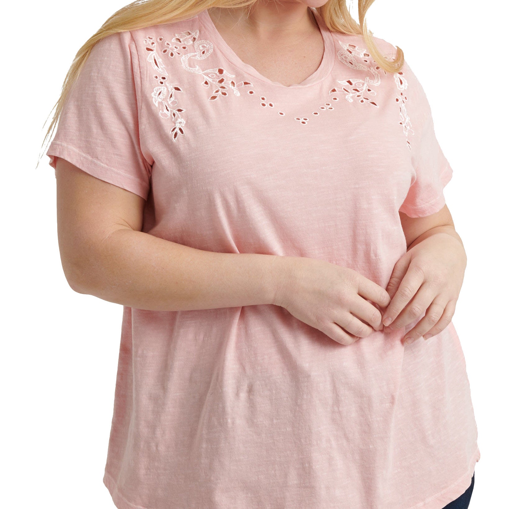 Lucky Brand Women Plus Cotton Eyelet Top Blossom Pink