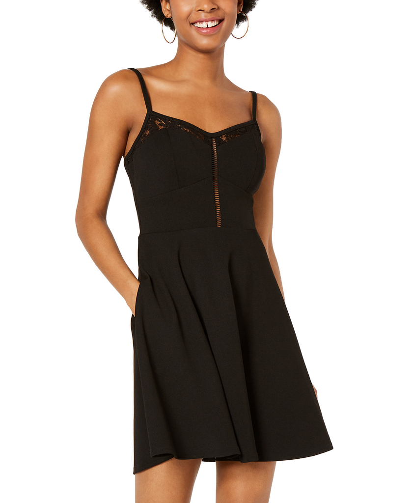 Speechless Women Lace Detail Fit &amp; Flare Dress Black