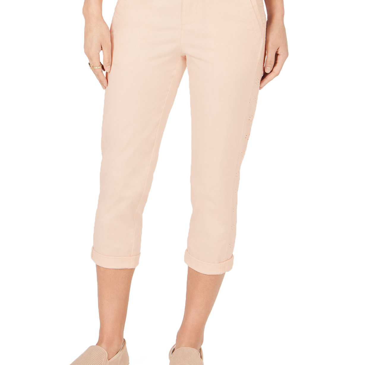 Style & Co Women Eyelet Trim Capri Pants Pink Bliss