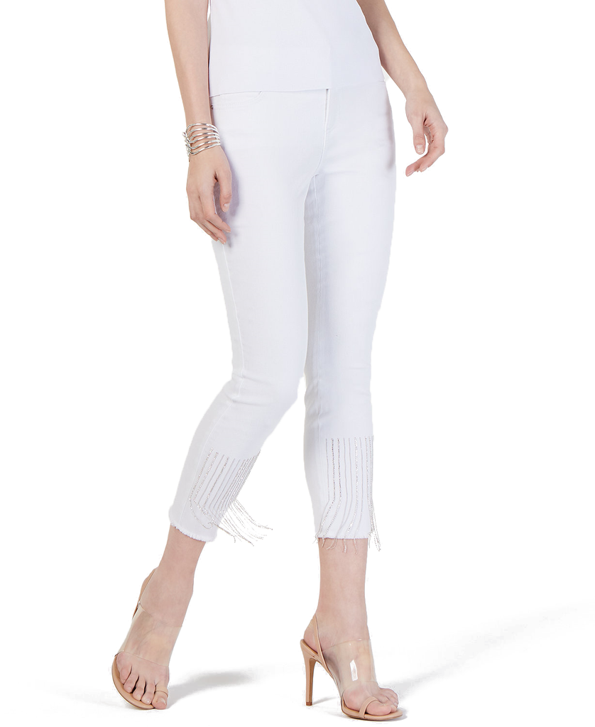 INC International Concepts Women Embellished Cropped Jeans White