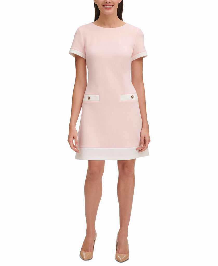 Tommy Hilfiger Women Contrast Trim Piqué Dress Pink Ivory