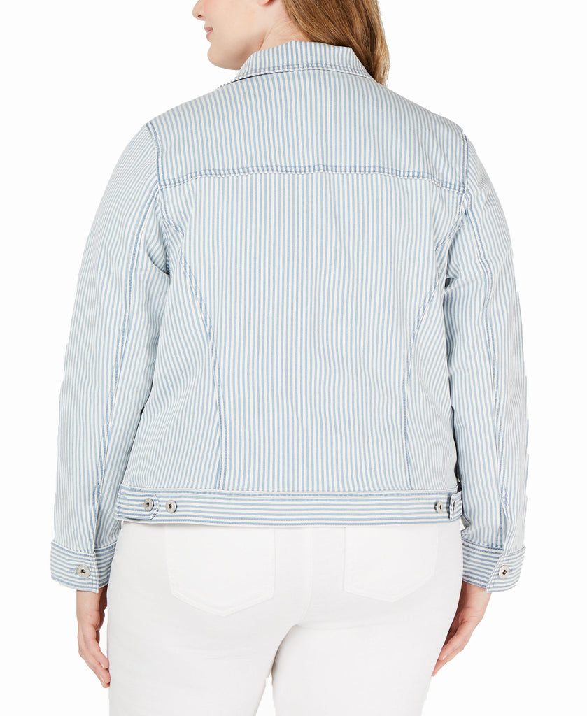 Style & Co Women Plus Basic Striped Jean Jacket