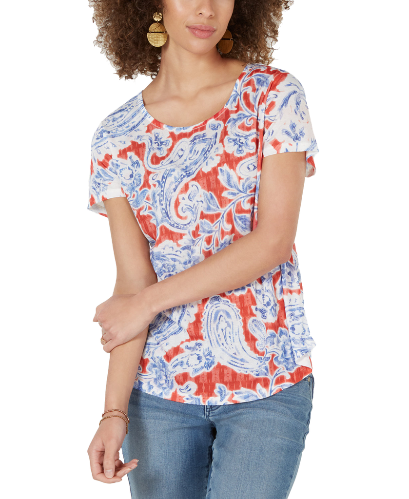 Style & Co Women Printed Scoop Neck Top Future Found