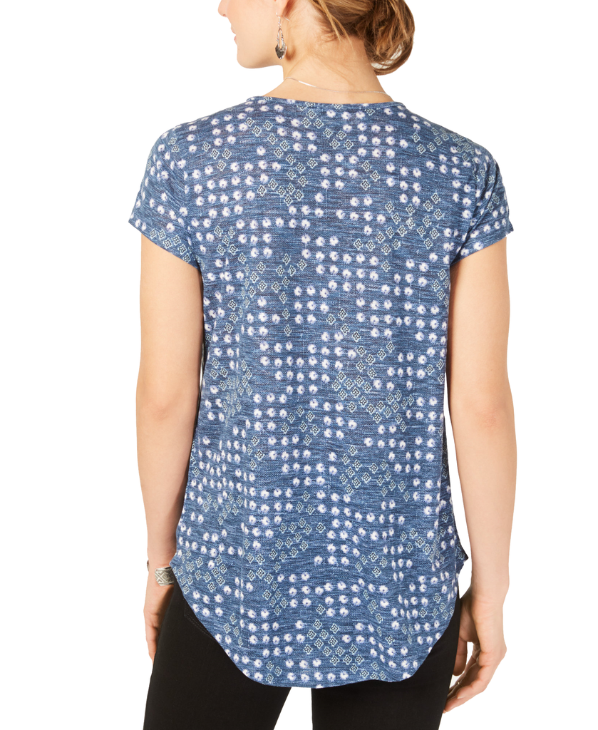 Style & Co Printed Crochet Trim Top