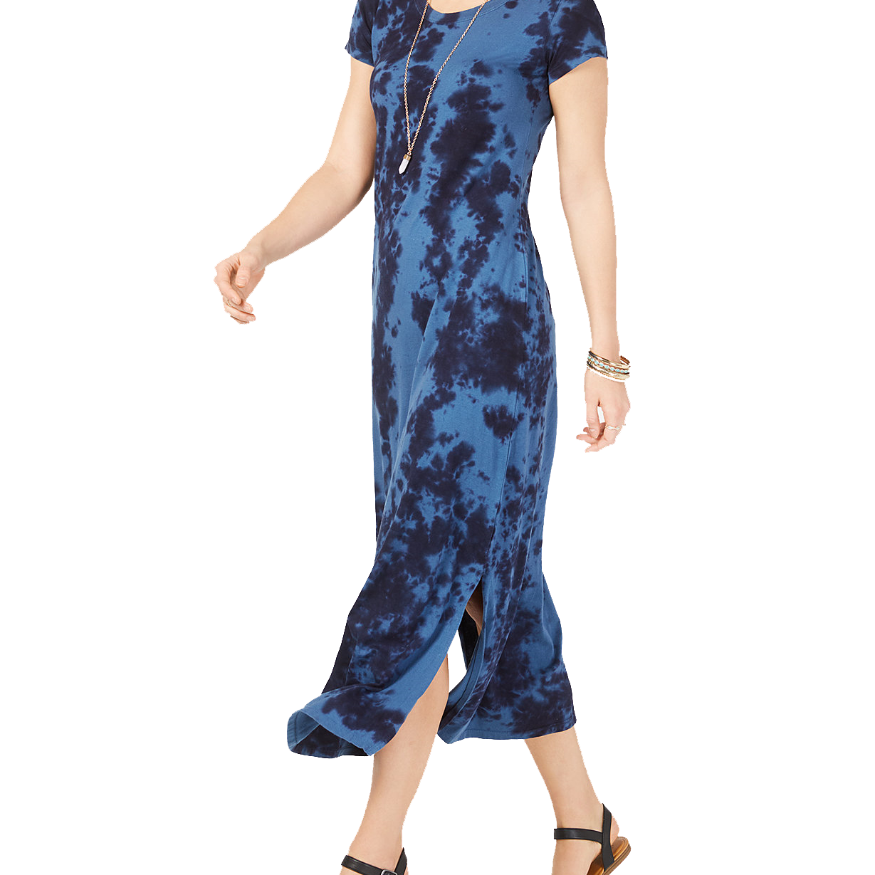 Style & Co Women Petite Tie Dye Maxi Dress Blue Tye Dye