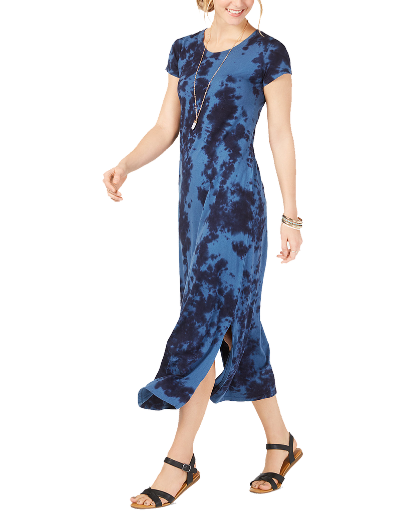 Style & Co Women Petite Tie Dye Maxi Dress Blue Tye Dye