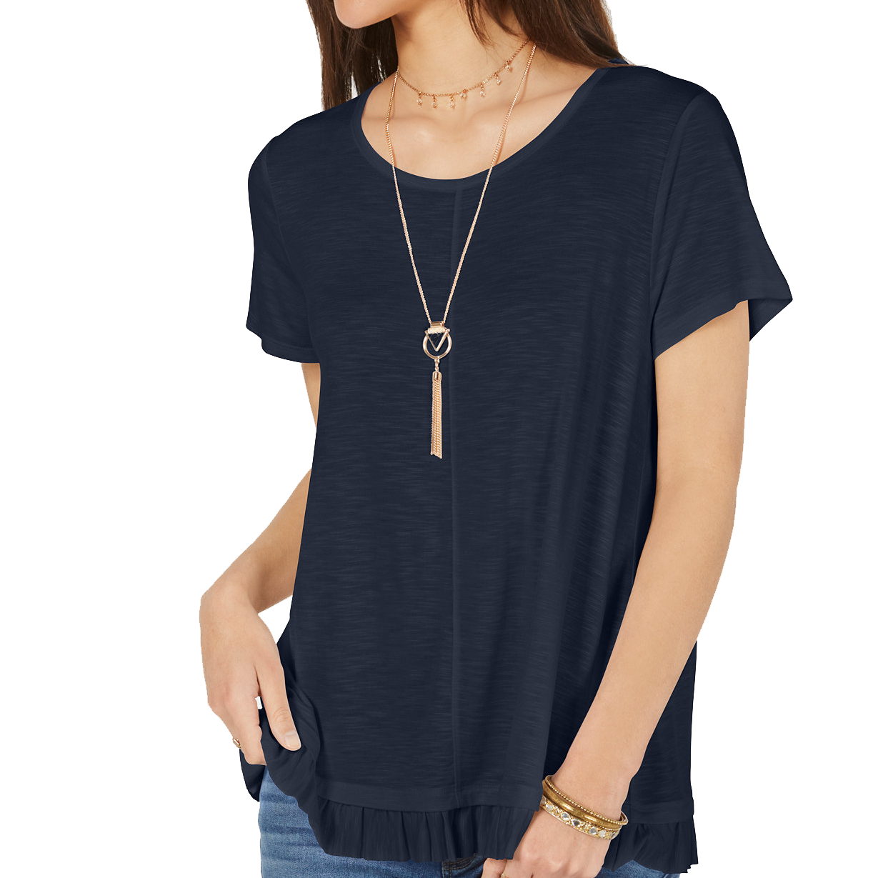Style & Co Women Ruffled Hem Top Industrial Blue