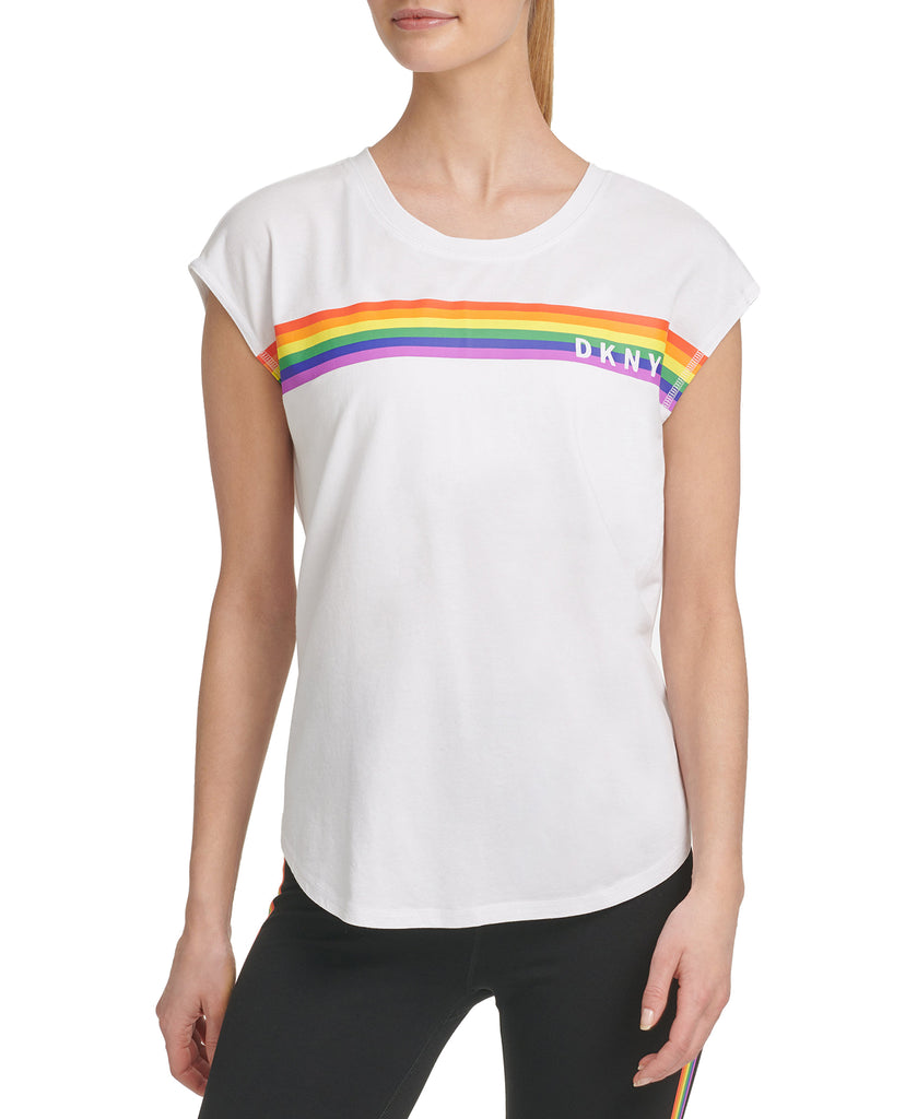 DKNY Women Rainbow Logo T Shirt White