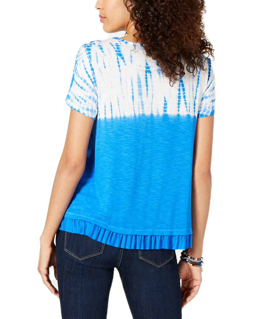 Style & Co Women Petite Tie Dye & Ruffle Hem T Shirt
