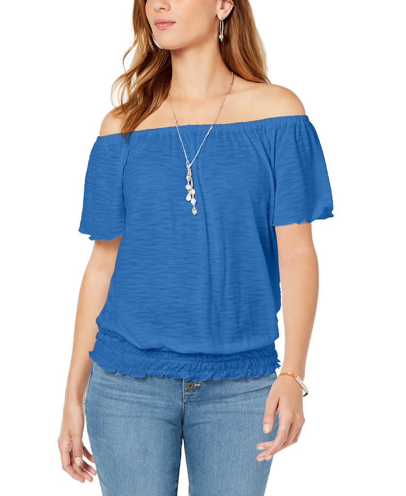 Style & Co Women Convertible Off The Shoulder Top Beach Blue