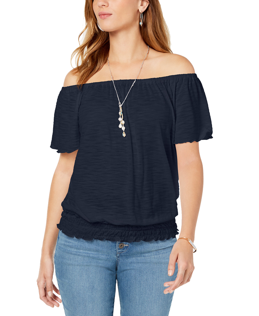 Style & Co Women Convertible Off The Shoulder Top Industrial Blue