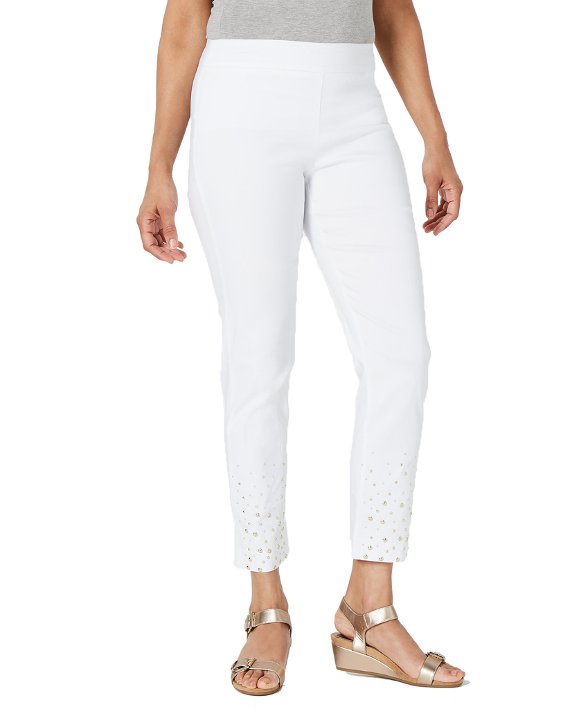 JM Collection Women Embellished Pull On Pants Bright White