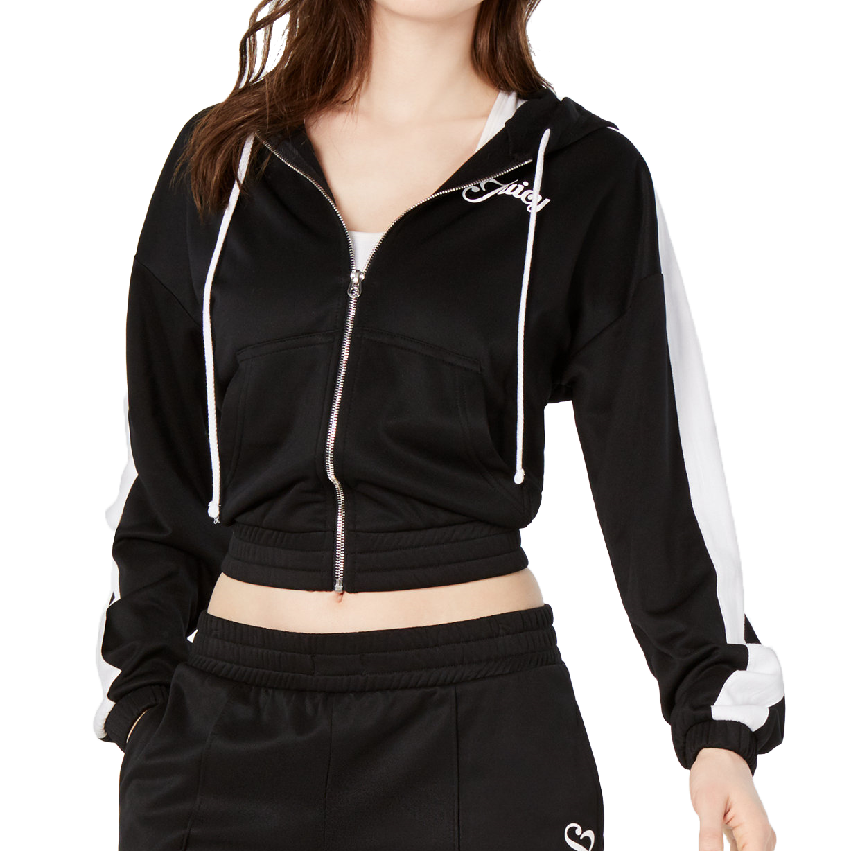 Juicy Couture Women Cropped Hooded Jacket Pitch Black