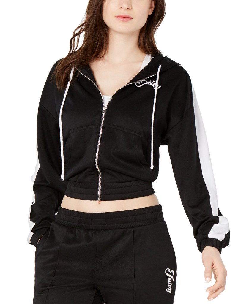 Juicy Couture Women Cropped Hooded Jacket Pitch Black