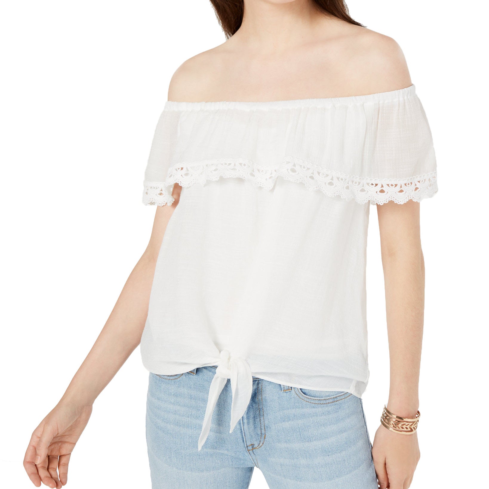 BCX Women Off The Shoulder Gauze Top Off White