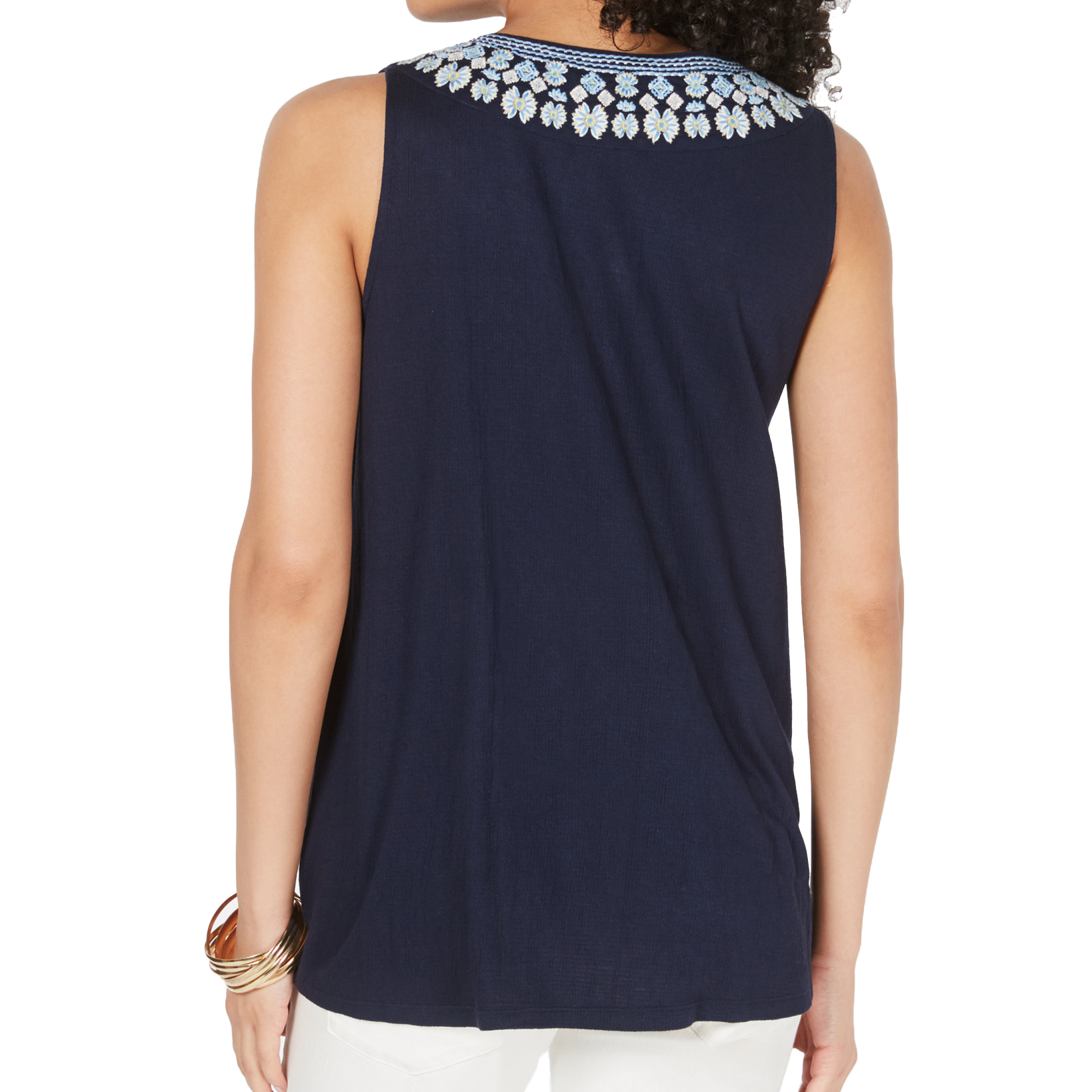 Style & Co Women Embroidered Split Neck Top
