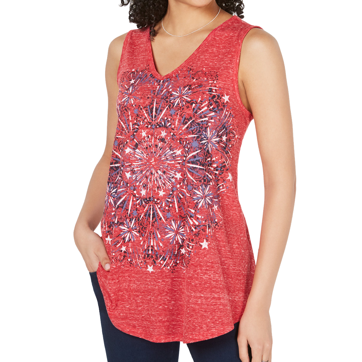 Style & Co Women Petite Firework Graphic Print Tank Top Firework Medal